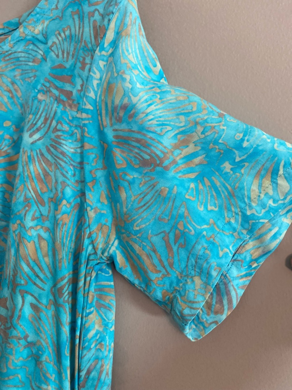 Endeavour Trading Turquoise Abstract Floral A-Line Short Sleeve Boho Dress Sz S - Picture 3 of 6